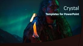  Presentation with aurora borealis - Cool new presentation theme with viking-warrior-against-aurora-borealis backdrop and a navy blue colored foreground
