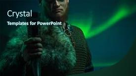  Presentation with aurora borealis - Slide deck featuring viking-warrior-against-aurora-borealis background and a navy blue colored foreground