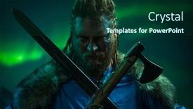  Presentation with aurora borealis - Beautiful theme featuring viking-warrior-against-aurora-borealis backdrop and a forest green colored foreground