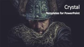  Presentation with warrior - Colorful PPT layouts enhanced with death history - costume viking warrior backdrop and a dark gray colored foreground