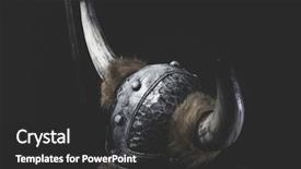  Presentation with sword - Cool new slide deck with aggressive behavior - scandinavian viking warrior with iron backdrop and a dark gray colored foreground