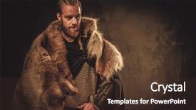  Presentation with warrior - Presentation featuring history clothing - viking konung in a traditional background and a tawny brown colored foreground