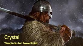  Presentation with warrior - Amazing presentation design having death history - viking scandinavian warrior with sword backdrop and a tawny brown colored foreground