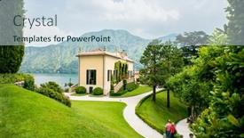  Presentation with villa - Audience pleasing theme consisting of villa-balbianello-lake-como-italy backdrop and a sky blue colored foreground