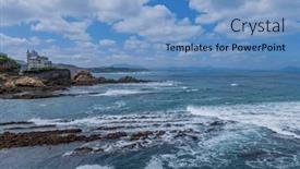  Presentation with villa - Slides having villa-belsa-and-the-coastline background and a light blue colored foreground