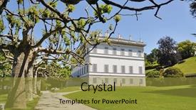  Presentation with hotel de ville or town - PPT layouts having villa melzi in bellagio town background and a gold colored foreground