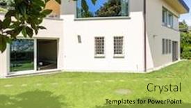  Presentation with villa - Slide set enhanced with villa with large garden during a summer day nobody inside background and a yellow colored foreground