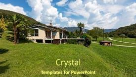  Presentation with villa - PPT layouts featuring villa with patio and palm in the countryside surrounded by green lawn nobody inside background and a tawny brown colored foreground