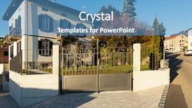  Presentation with villa - Slide deck having villa with well-kept garden background and a teal colored foreground