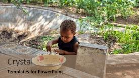  Presentation with bowl - Slides with village-african-toddler-playing background and a coral colored foreground