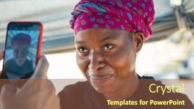  Presentation with village - Slides featuring village-african-young-woman-smiling background and a  colored foreground