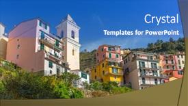  Presentation with architecture - Beautiful PPT layouts featuring village-architecture-of-manarola backdrop and a teal colored foreground