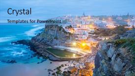  Presentation with village - Beautiful presentation theme featuring village at dusk sintra portugal backdrop and a light blue colored foreground