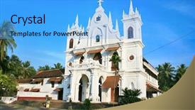  Presentation with village india - Slides featuring village church in sunset goa background and a light blue colored foreground