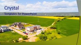  Presentation with green development - PPT theme with village development - aerial view of area background and a sky blue colored foreground