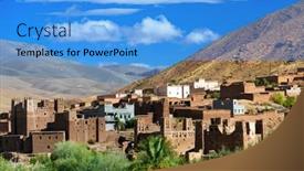  Presentation with morocco - Amazing PPT theme having village-in-the-atlas-mountains backdrop and a teal colored foreground