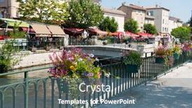  Presentation with village - Colorful PPT theme enhanced with village-isle-de-la-sorgue backdrop and a ocean colored foreground