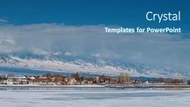  Presentation with mountains - Slides featuring village-near-lake-and-mountains background and a ocean colored foreground