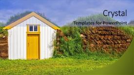  Presentation with vikings - Audience pleasing presentation design consisting of village of ancestors in iceland backdrop and a light blue colored foreground