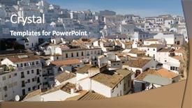  Presentation with rock - PPT layouts enhanced with village of cadiz andalusia spain background and a teal colored foreground