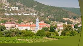  Presentation with vineyards - PPT theme having village-of-durnstein-with-vineyards background and a coral colored foreground