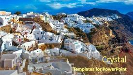  Presentation with santorini - Colorful PPT layouts enhanced with village-oia-on-santorini-island backdrop and a tawny brown colored foreground