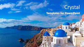  Presentation with santorini - Slide deck with village-oia-on-santorini-island background and a cobalt blue colored foreground