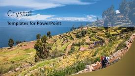  Presentation with america - Slide set with village-on-taquile-island background and a light blue colored foreground