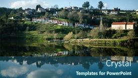  Presentation with village - Presentation theme having village-on-the-banks background and a ocean colored foreground