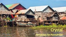  Presentation with water pollution polluted lake - Audience pleasing PPT theme consisting of village on the water tonle backdrop and a tawny brown colored foreground