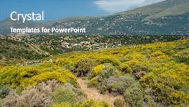  Presentation with cyclades - Presentation theme having village path - mountain landscape seen background and a teal colored foreground