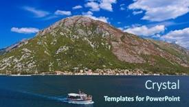  Presentation with nature village - Beautiful PPT layouts featuring village-perast-on-coast backdrop and a ocean colored foreground