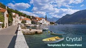  Presentation with nature village - Cool new presentation with village-perast-on-coast backdrop and a ocean colored foreground