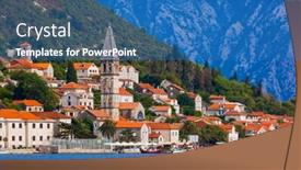  Presentation with kotor montenegro - Theme consisting of village perast on coast of boka kotor bay - montenegro - nature and architecture background background and a teal colored foreground