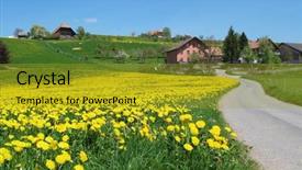  Presentation with switzerland - PPT theme with village road - spring in emmental switzerland background and a  colored foreground