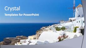  Presentation with elegant green white romantic - Beautiful presentation theme featuring village scenery with white windmill backdrop and a teal colored foreground