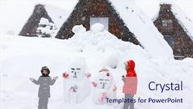  Presentation with kids travel - Theme enhanced with village shirakawa-go at winter background and a  colored foreground