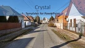  Presentation with street - PPT layouts featuring village-street-with-houses-generic background and a teal colored foreground