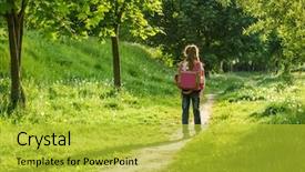  Presentation with school - Audience pleasing PPT theme consisting of village student - happy little girl go backdrop and a yellow colored foreground