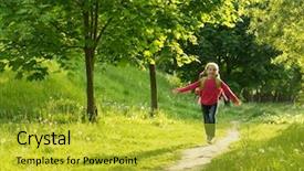  Presentation with forest school - Colorful presentation theme enhanced with village student - happy little girl go backdrop and a gold colored foreground