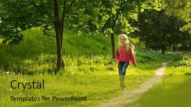  Presentation with forest school - Cool new PPT theme with village student - happy little girl go backdrop and a gold colored foreground