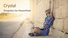  Presentation with christening for boy - Presentation having village student - jubilant boy using a pc background and a  colored foreground