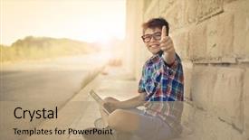  Presentation with technological advanced - Theme featuring village student - successful technological kid background and a  colored foreground