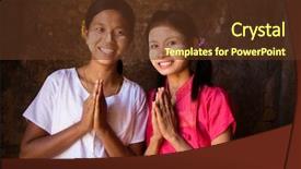  Presentation with village women - Cool new presentation theme with village student - two young myanmar women backdrop and a tawny brown colored foreground