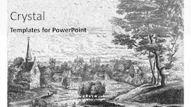  Presentation with horses - Theme enhanced with village-with-a-church background and a light gray colored foreground