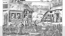  Presentation with house window - PPT theme enhanced with village-with-the-depiction background and a light gray colored foreground