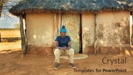  Presentation with blue - PPT theme with villager-with-a-blue-beanie background and a coral colored foreground