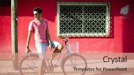  Presentation with man riding big bike motor - Cool new PPT theme with ville nice - young man riding a bike backdrop and a  colored foreground