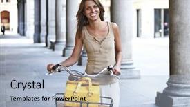  Presentation with sad woman walking - Audience pleasing PPT theme consisting of ville nice - young woman walking with her backdrop and a light blue colored foreground