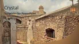  Presentation with medieval manor - PPT theme consisting of vilyl - old walls of medieval fortifications background and a  colored foreground